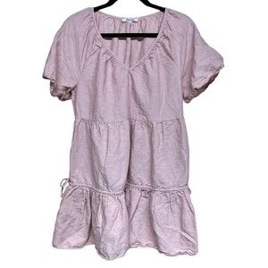 Madewell Linen Blend Lorelei Mini Dress in Dusty Blush Women's Size Large‎